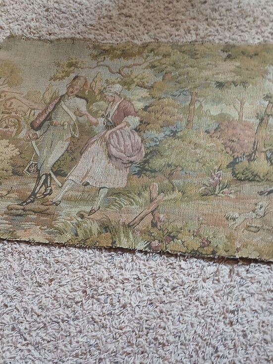 Other - Vintage Tapestry Panel with Pastoral Couple in Soft Greens and Pinks